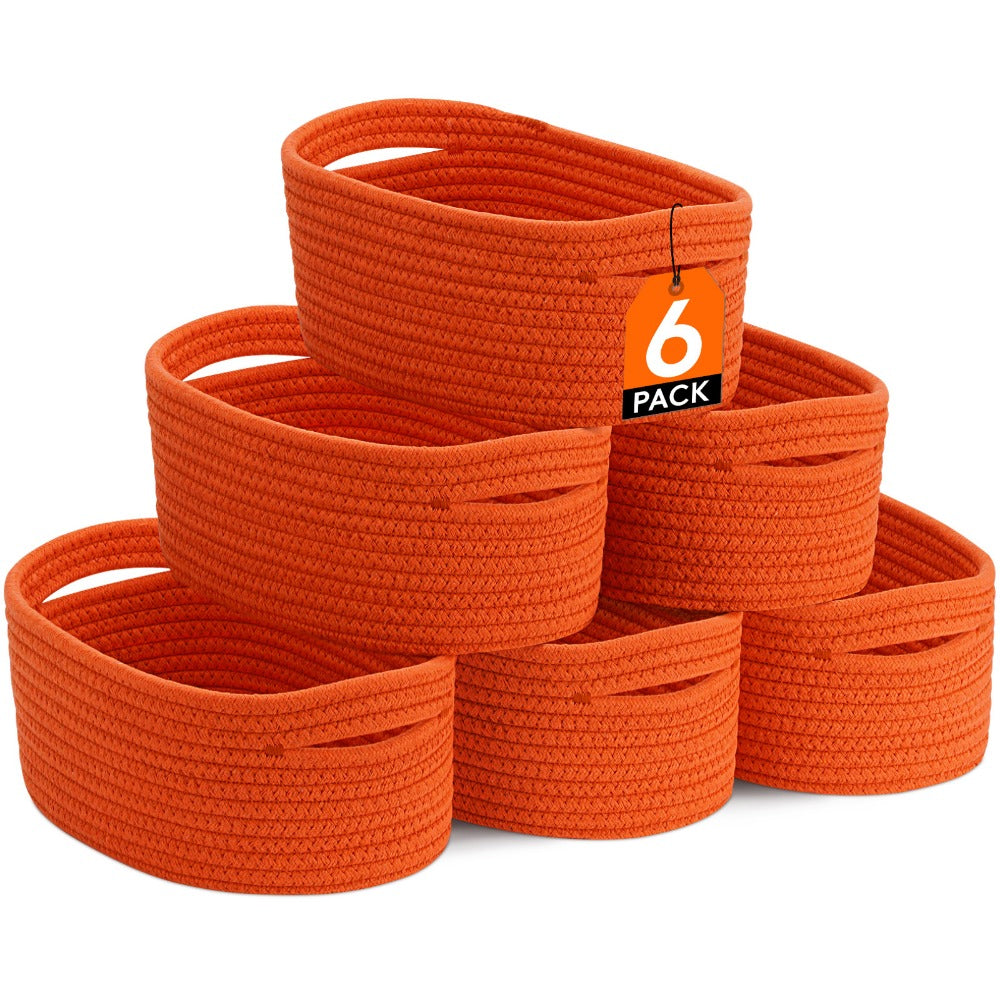 Woven Storage Baskets 6-Pack Cotton Rope Cube Bins 11x7x5" | Handmade Small Shelf Baskets for Organizing Closet Bedroom Living Room Playroom | Round Decorative Storage Caddy Multip - product image 4