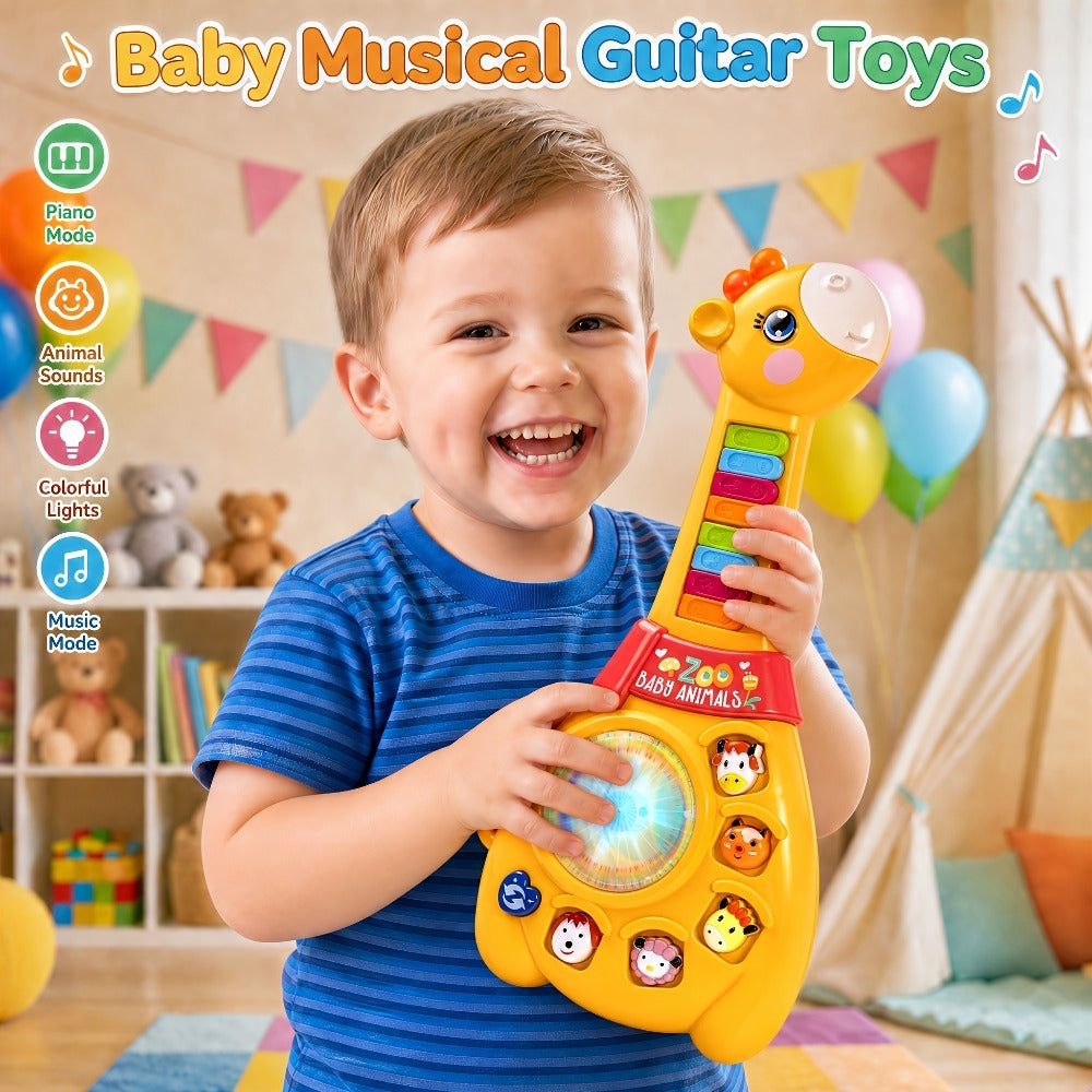 Multi-Mode Musical Learning Toy for Toddlers 1 Year Old, Educational Birthday Gift for Boys & Girls | Giraffe Guitar Toy Baby 12 Months with Piano Keys, Animal Sounds & Flashing Lights