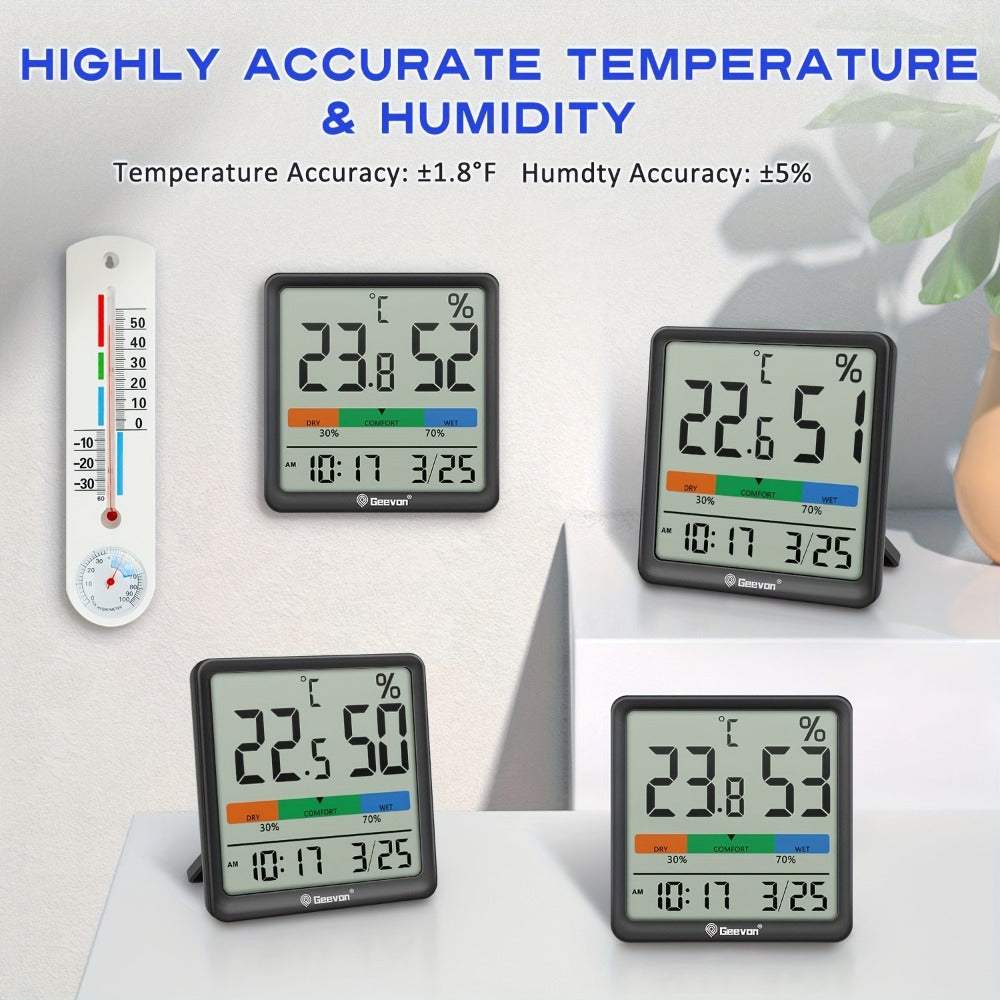 Indoor Thermometer Hygrometer Digital | Accurate Temperature Humidity Monitor with Clock & Calendar | Desktop Room Humidity Gauge for Home Office Bedroom Baby Room - product image 6