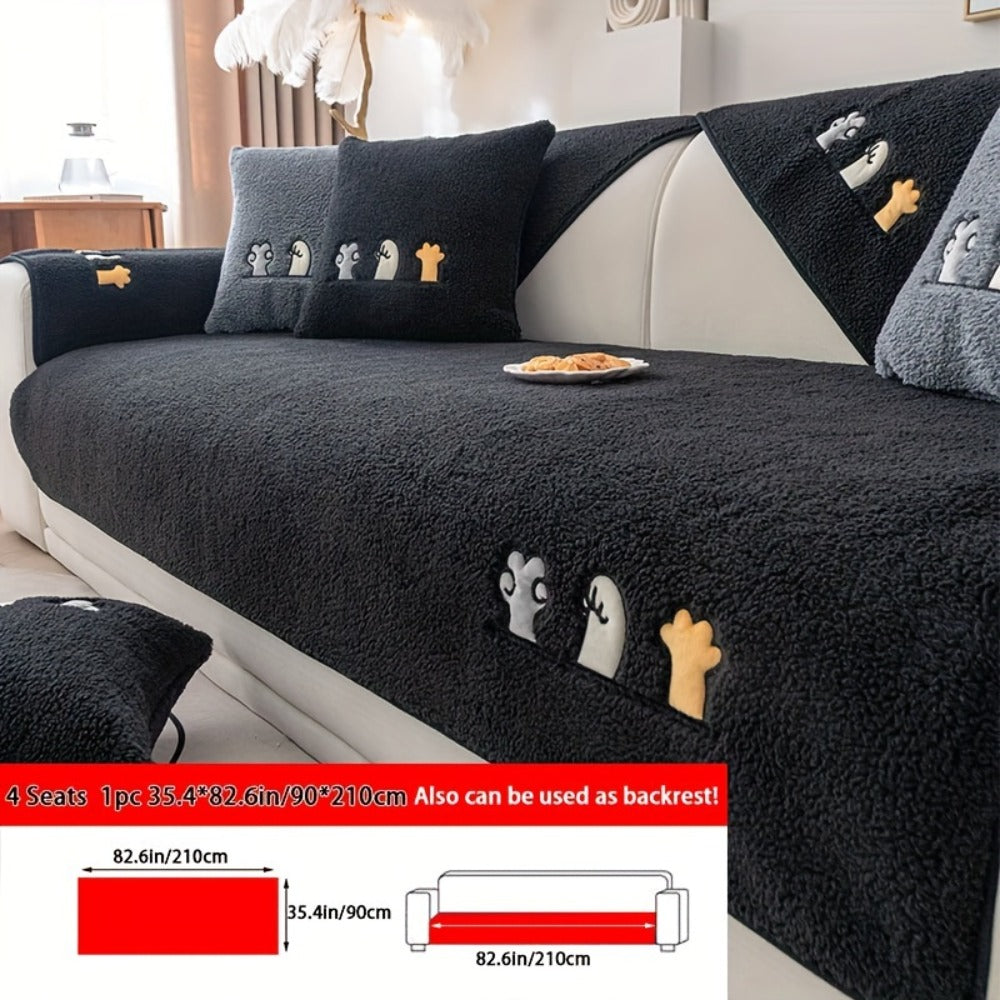 Plush Shearling Sofa Cover Non-Slip Pet-Friendly Couch Protector Animal Bone Embroidery Soft Warm for Living Room Bedroom Office 2 3 4 Seater - product image 29