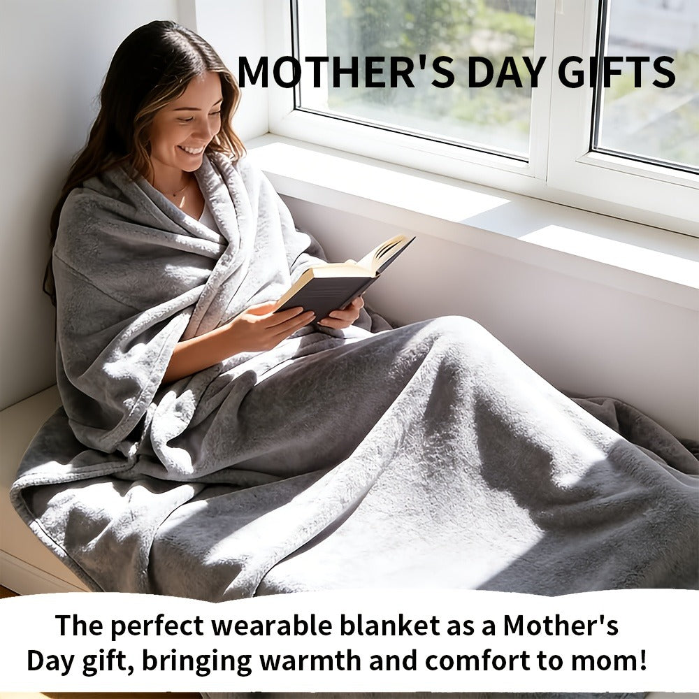 Wearable Blanket Shawl with Inner Pocket - Soft Flannel One-Piece Wrap for Adults Women Men, Cozy Sofa Travel Blanket Machine Washable, Grey Dark Blue Black - product image 6