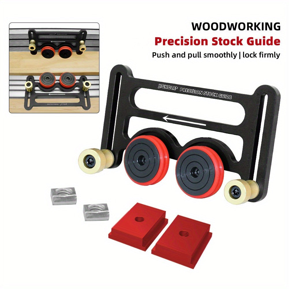 Feather Board Roller Guide for Table Saw – Aluminum Alloy One-Way Safety Stock Feeder with T-Track Mount, Anti-Kickback Woodworking Press Guide Tool - product image