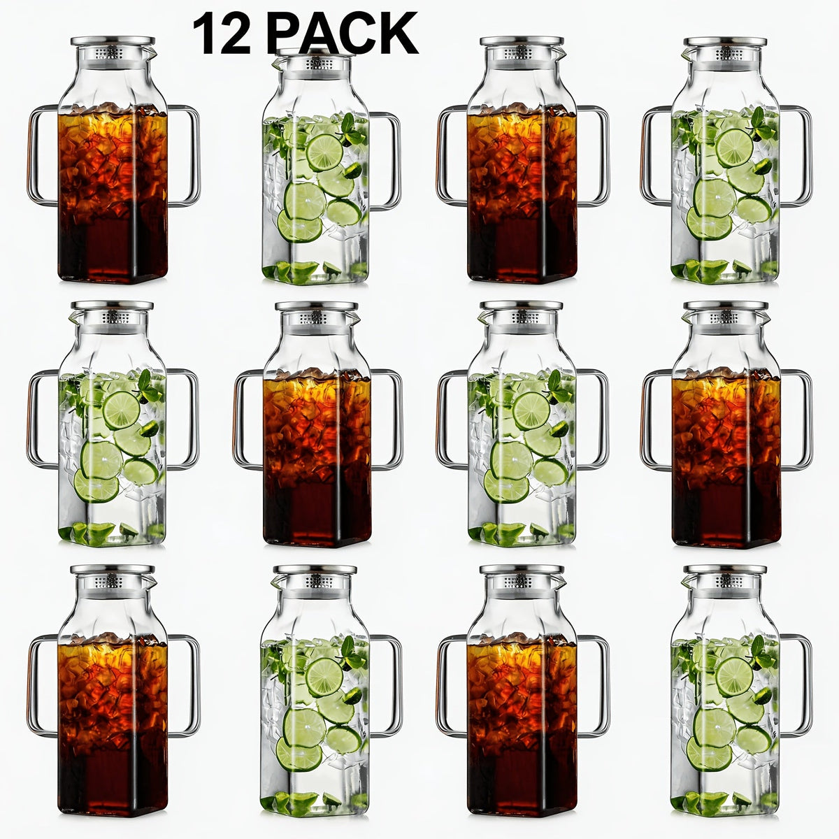 Glass Pitcher with Lid & Handle 68oz – Square Borosilicate Water Jug for Fridge – Heat Resistant Iced Tea Carafe, Cold Brew Coffee Server & Beverage Pitcher for Juice, Milk & Sangria