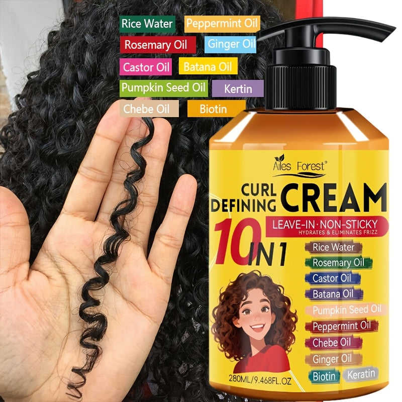 10-in-1 Leave-In Curl Defining Cream Anti-Frizz Deep Moisturizing Hydrating Conditioner — Non-Sticky Frizz Control Curl Enhancer for Wavy Curly Coily Natural Hair Unisex 280ml - product image 11