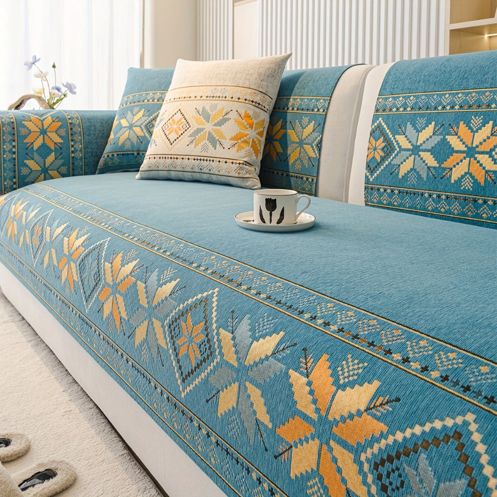 Chenille Sofa Slipcover 1pc Boho Vintage Style - Luxury Non-Slip Removable Four Seasons Universal Couch Cover | Armrest 1 2 3 4 Seater | Dark Gray Light Gray Blue | Living Room Hom - product image 2