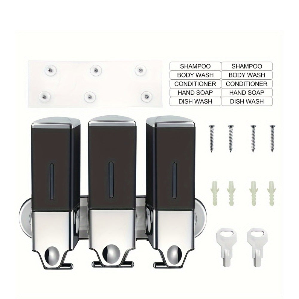 Wall Mounted Soap Dispenser Set 3-Pack No Drill 16.91oz Shampoo Shower Gel Conditioner Dispenser for Bathroom Kitchen - product image 11