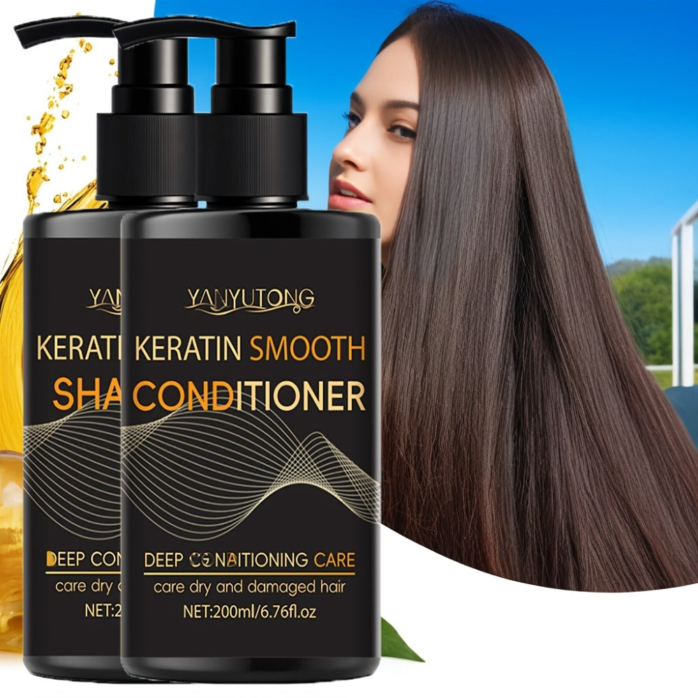 Professional Keratin Smoothing Shampoo and Conditioner Set 6.76oz Each – Repairs Color-Treated & Heat-Damaged Hair, Prevents Breakage Split Ends & Frizz, Deep Moisturizing for All  - product image 3