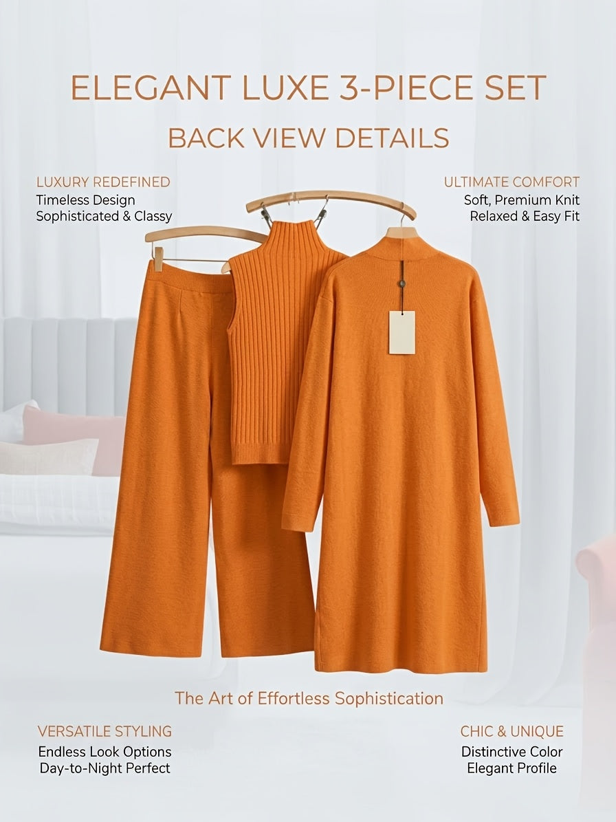 Genuine - Women's Autumn and Winter New Loose Set: Long Wide-Leg Pants + Shawl Cardigan + High-Collar Sweater Vest Fashion Three-Piece Set - product image 8