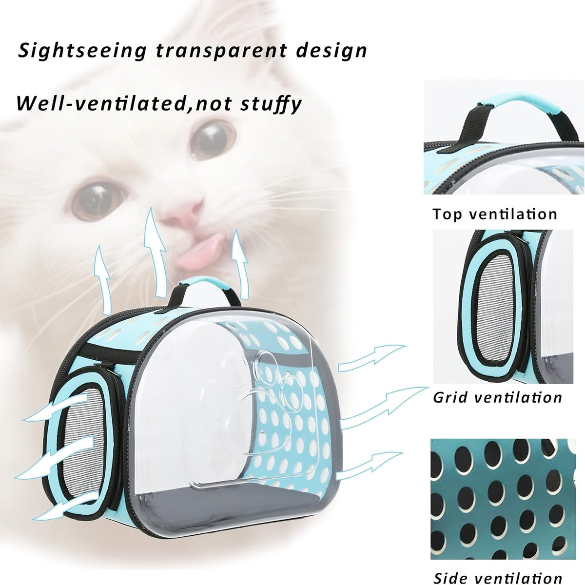 Airline Approved Clear Window Pet Bag with Ventilated Side Panels, Foldable Frame, Sturdy Outdoor Travel Carrier for Small Medium Cats, S & L, 4 Colors - product image 5