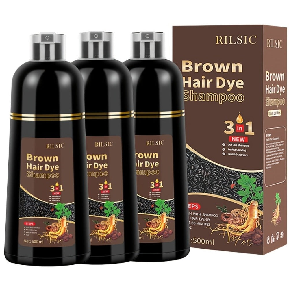 Gray Hair Coverage Shampoo 3-in-1 Hair Dye Shampoo 3-Pack | Herbal Natural Formula Color in Minutes | Long-Lasting Black Brown Chestnut Brown | No Mixing Easy Home Hair Color for M - product image 7