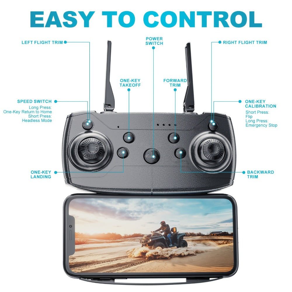Beginner Vlogging Aerial Photography Quadcopter Gift for Kids Teens Adults | Foldable HD Camera Drone Free Storage Bag USB-C Charging 3D Flips Single or Dual - product image 10