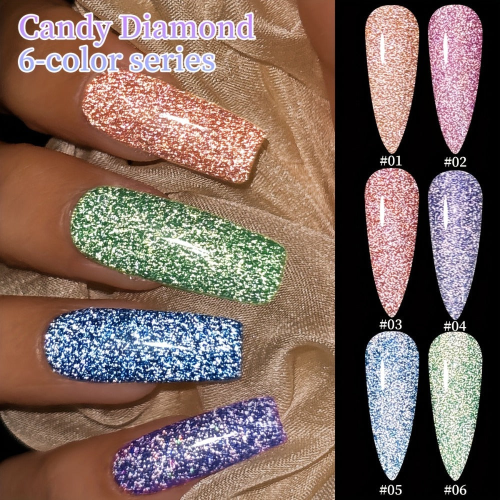 Glitter Gel Nail Polish Set 6pcs Crushed Starlight Sparkling Rhinestone Soak-Off UV LED 0.51oz Each – Photo Frame & Candy Styles Seasonal Nail Art Kit for Women, Salon & Home Manic - product image 9