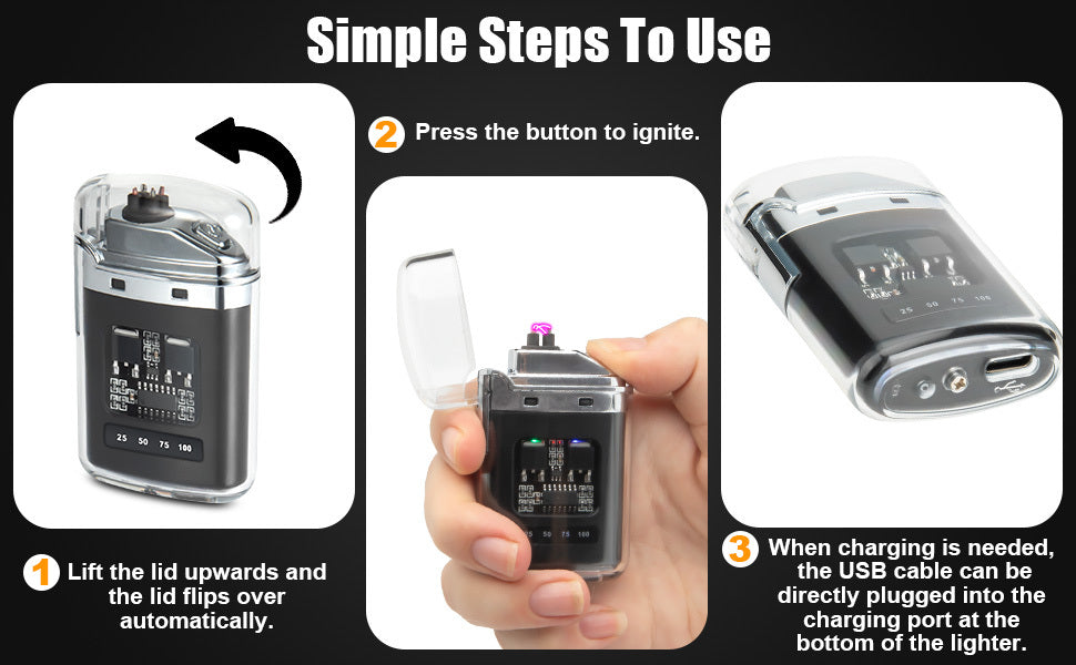 USB-C Rechargeable Plasma Lighter, Windproof Flameless Double Arc Electric Lighter with LED Battery Display, Transparent Portable Lighter for Candles, Camping - product image 17