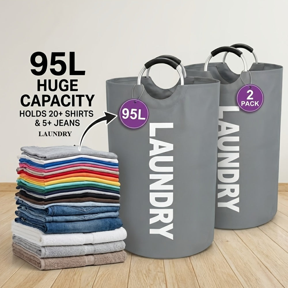 Extra Large Foldable Laundry Basket Set 95L/25.1 Gal Waterproof Oxford Cloth Tall Storage Baskets for Bedroom Bathroom Dorm Wardrobe Organization - product image 18