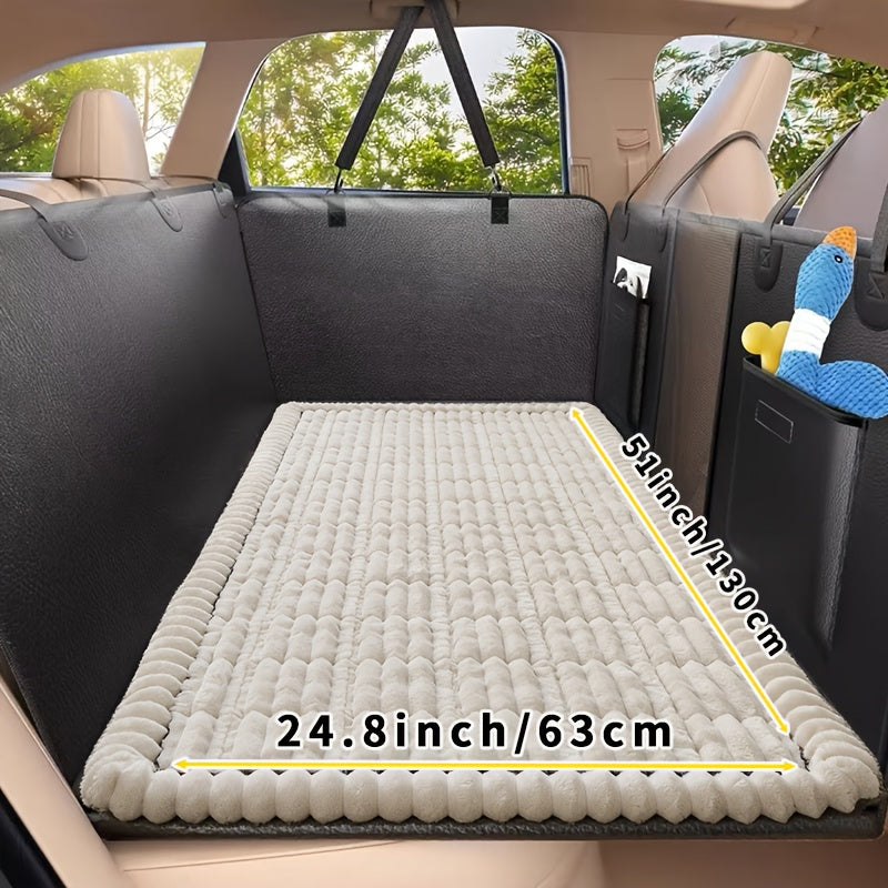 Dog Car Mat Nonslip Pet Seat Cushion with Rear Extension Pad | Fits All Dog Sizes Small Medium Large | Heavy-Duty Anti-Scratch Waterproof Floor Liner for SUVs Sedans Trucks | Durable Polyester Travel Protector