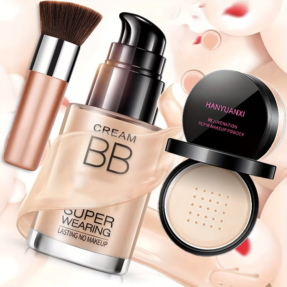 BB Cream Makeup Kit with Loose Setting Powder Brush & Sponge — Full Coverage Waterproof Long-Lasting Hydrating Foundation Set for All Skin Types, Women Beauty Gift - product image 8