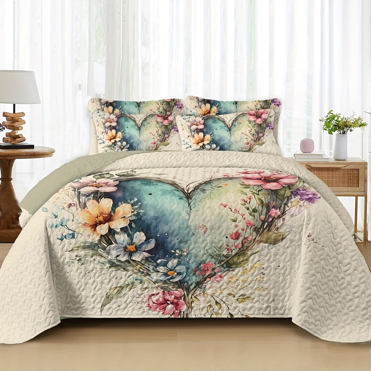 Boho Quilt Comforter Set Twin Full Queen King - Floral Bedding Lightweight Soft Microfiber Reversible Bedspread for Women Girls 2/3 Pcs All Season - product image 13