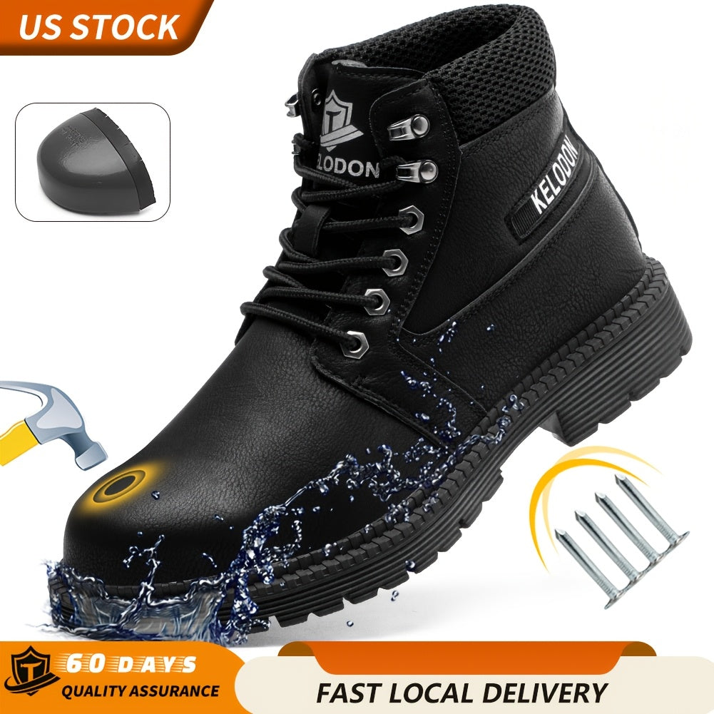 Men's Heavy-Duty 6-Inch High Quality Work Boots with Steel Toe Cap - Slip-Resistant Slip-Resistant Shoes, All-Terrain Traction Rubber Sole, Cushioned Insole - product image