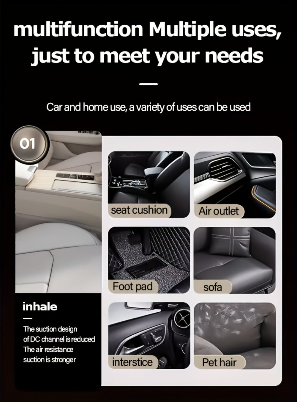 Cordless Handheld Vacuum Cleaner 18000PA Strong Suction - 2-in-1 Air Duster & Vacuum, 120W High Power, Multi-Nozzle Portable Car Vacuum for Car Interior, Home, Pet Hair, Office Des - product image 14