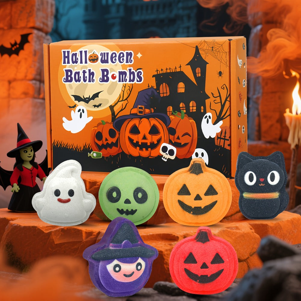 Halloween Bath Bombs Gift Set 5 Pcs Individually Wrapped - Pumpkin Bat Skull Black Cat Shapes Essential Oil Fizzy Bath Salts, Spooky Spa Gift for Women Men Kids, Halloween Party Fa - product image 2