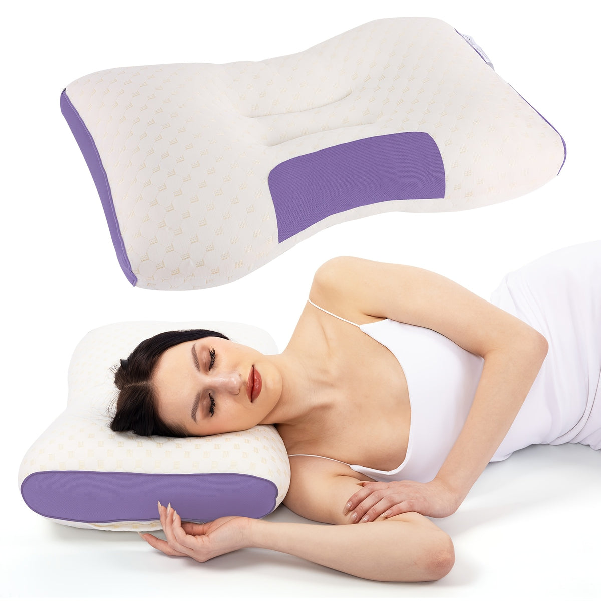 2pcs Ergonomic Low-Profile Bed Pillows, Contoured Design Fits Neck Curve, Suitable for Side and Back Sleepers, Breathable All-Season Bedding Pillows, Ideal - product image 14