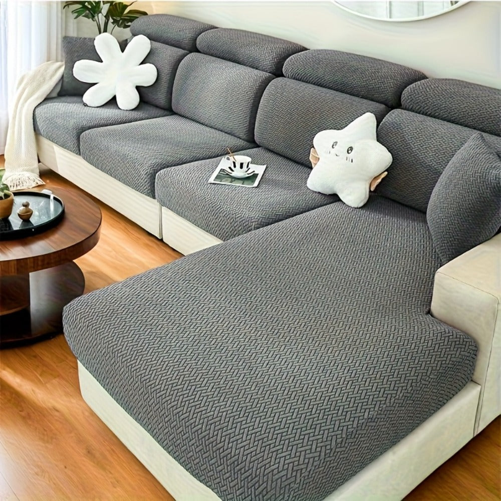 Jacquard Stretch Sofa Cover Non-Slip | Elastic Wear-Resistant Couch Slipcover, Polyester Jacquard Fabric, 1 to 4 Seat Sectional L-Shape, Armrest Backrest, Machine Washable - product image