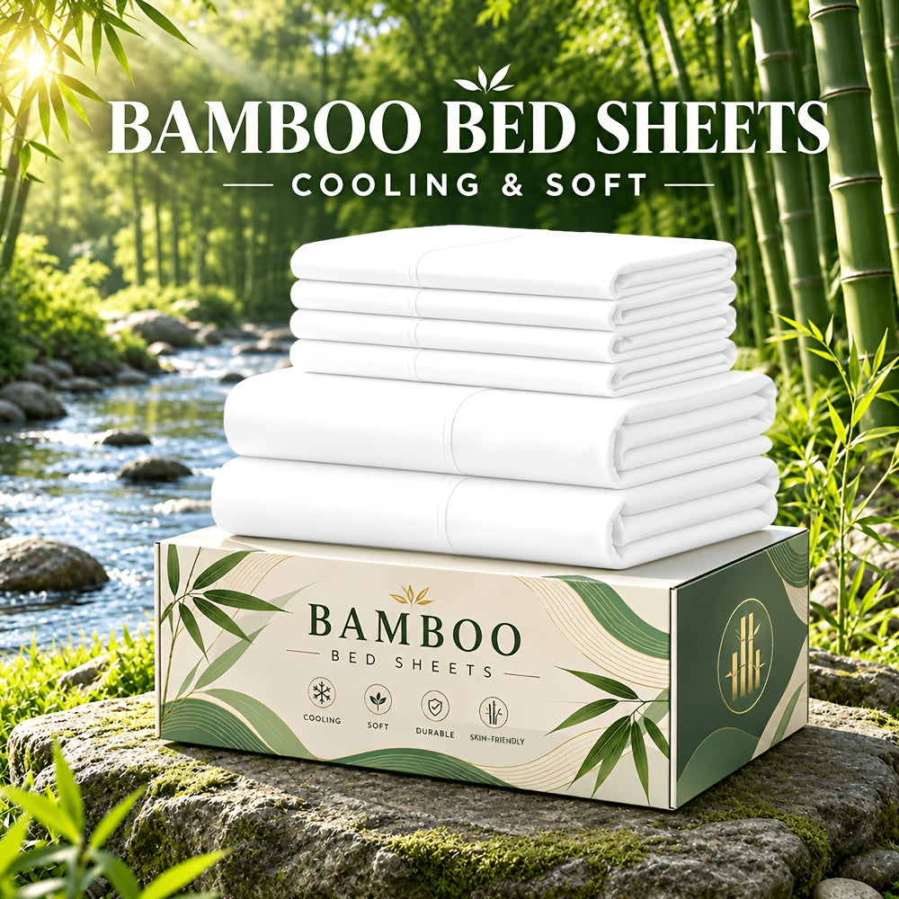 6 pcs Deep Pocket Cooling Bamboo Sheet Set, Luxurious and Ultra-Soft, Breathable, 16 Inch Extra Deep Pocket, Twin, Full, Queen, King, Multiple Colors to Choose - product image 9