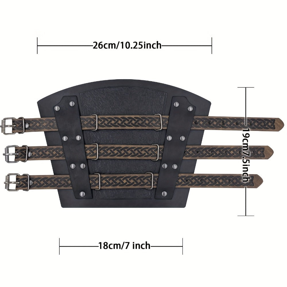 Embossed Renaissance LARP Cosplay Costume Accessory for Halloween, Stage Performance & Photography, Brown & Black, 1pc or 2pcs – Medieval Faux Leather Bracers Viking Arm Guards