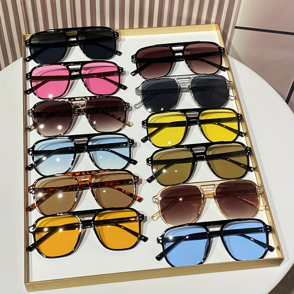 Oversized Round Novelty Glasses 12 Pack Multicolor Tortoiseshell – Double Frame Full Rim Plastic Eyewear Bulk Set for Party Prom Photo Shoot Costume, European - product image