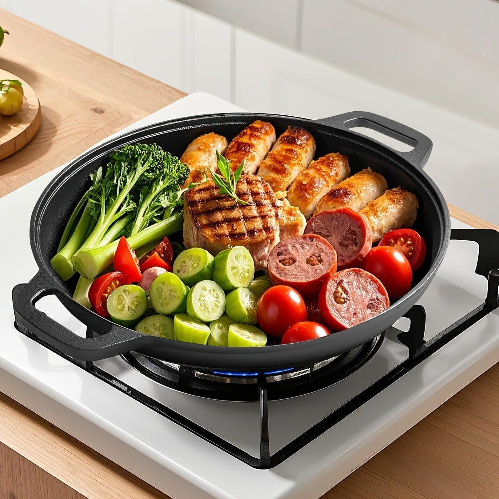 Pre-Seasoned Cast Iron Pan Set - Non-Stick Multifunctional Skillet for Pizza Home Kitchen Outdoor Cooking, Even Heating Compatible with All Stoves, 1/2/3 Piece Options - product image 17