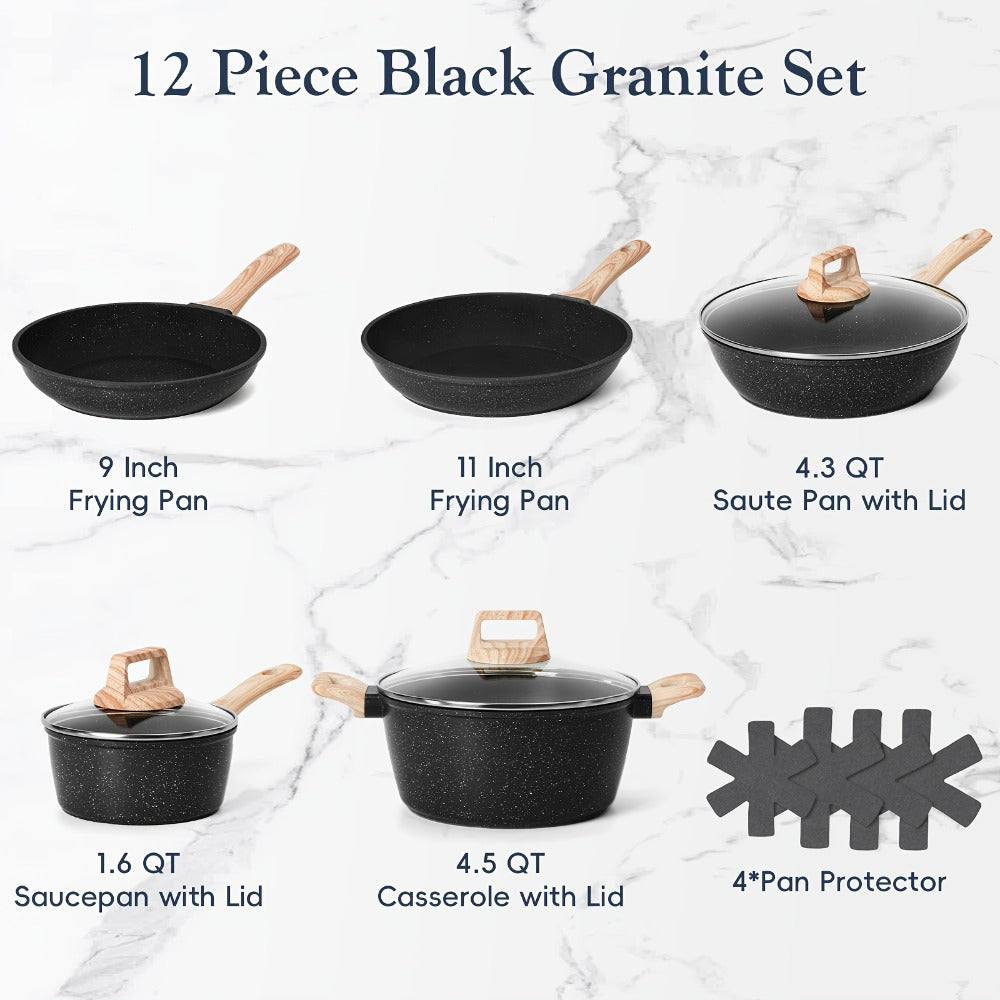 Pots and Pans Set 12-Piece Non-Stick Kitchen Cookware – Complete Cooking Set with Frying Pan | Durable Even-Heating Non-Stick Coating | Available in Black & White | Home Kitchen Es - product image 10