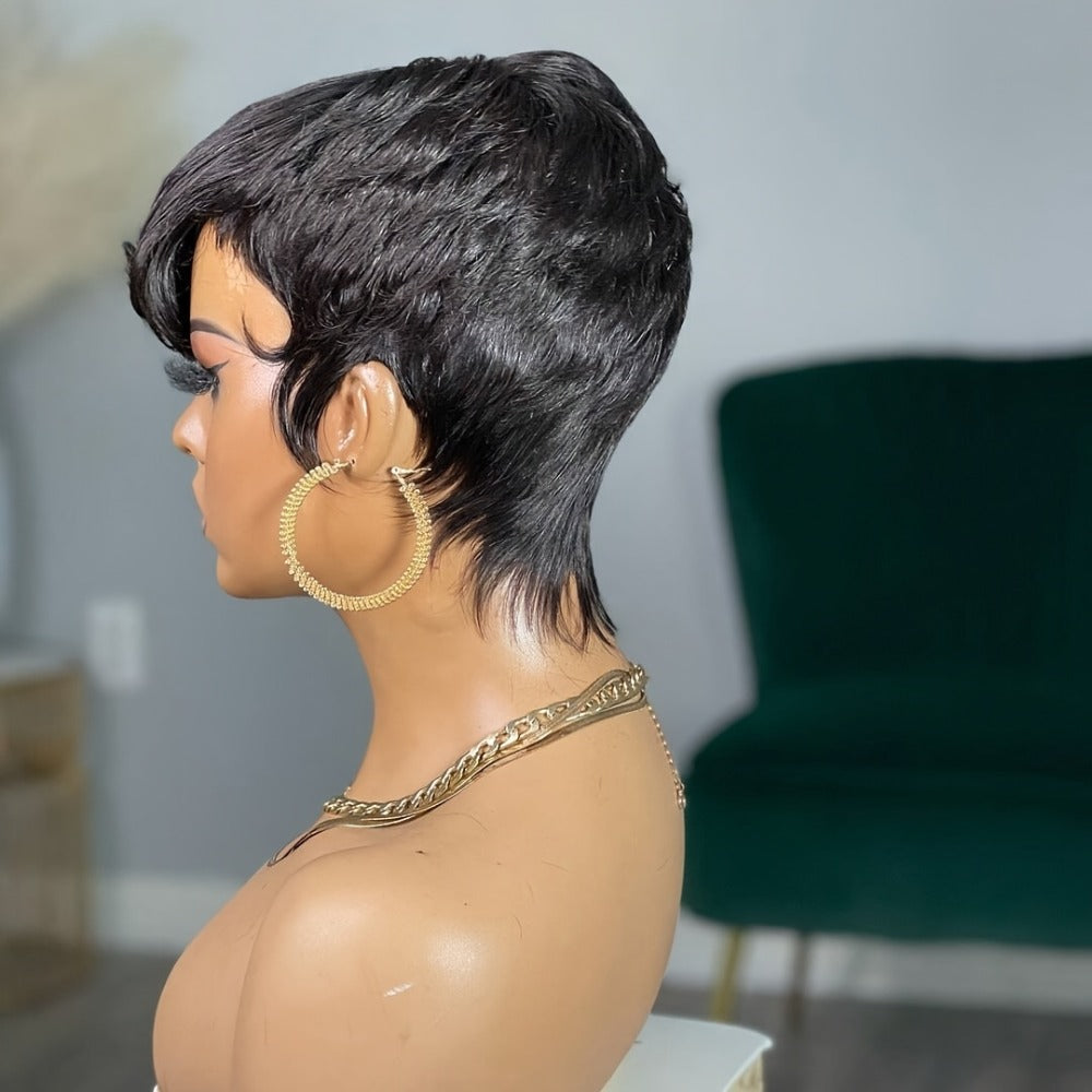 Short Pixie Cut Wig with Bangs Black Blonde Layered 4 Inch Rose Net Cap | Brown Blonde Mix Synthetic Wig for Black Women Daily Wear Office Party - product image 10