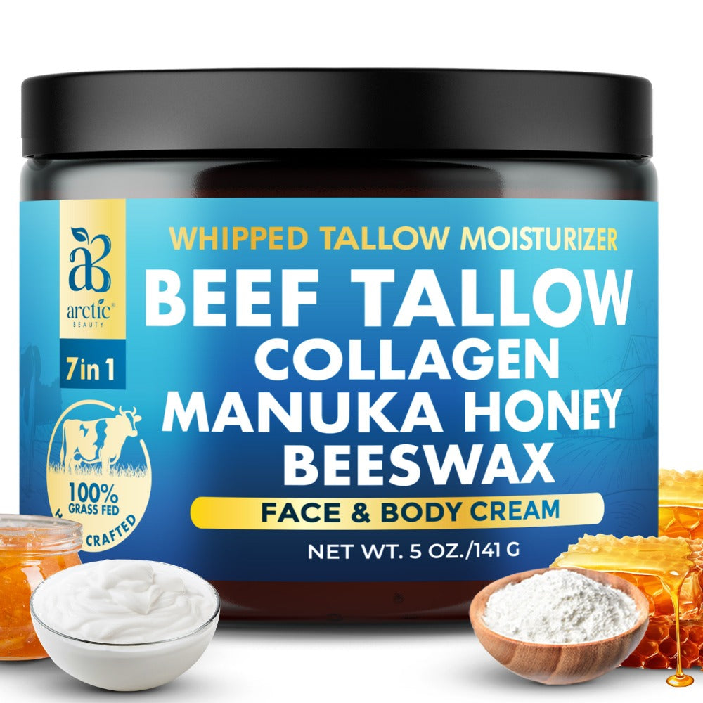 Whipped Beef Tallow Moisturizer - Organic Grass-Fed Face & Body Cream with Manuka Honey, Jojoba Oil, Collagen & Aloe Vera, All-in-One Natural Skincare for All Skin Types - product image