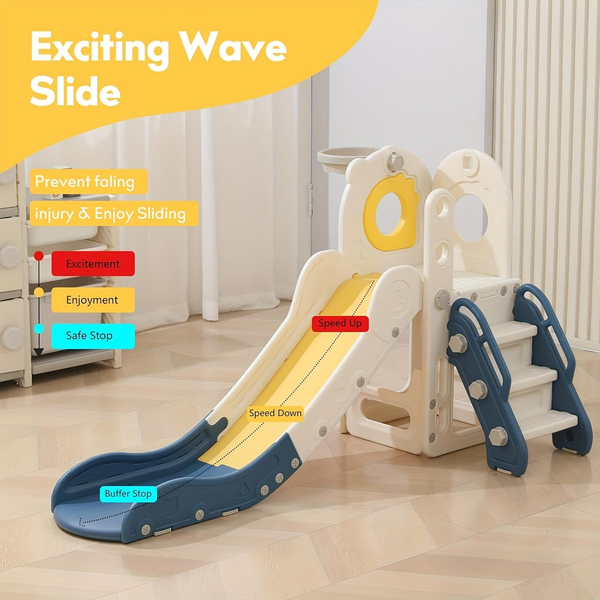 5-in-1 Toddler Slide with Basketball Hoop L-Shaped Freestanding Kids Indoor Outdoor Slide for Toddlers Ages 1-3 Boys Girls Birthday Playground Toy for Tidy - product image 2