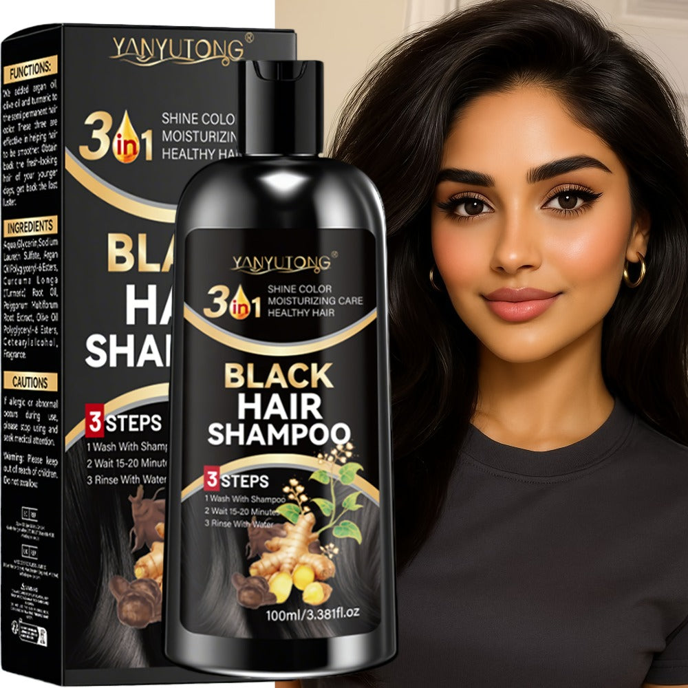 Polygonum Multiflorum Black Hair Dye Shampoo with Ginger Extract 100ml — Instant Gray Coverage, Gentle Plant-Based Ammonia-Free Formula, Long-Lasting Color, He Shou Wu, Unisex Men  - product image 4