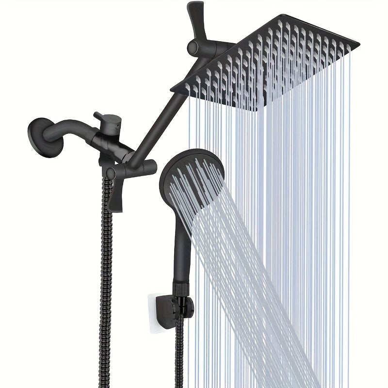 Rainfall Handheld Shower Combo 9-Setting – High Pressure 11" Extension Arm Leak-Proof Wall Mount 8 10 12 Inch Chrome Black - product image 10