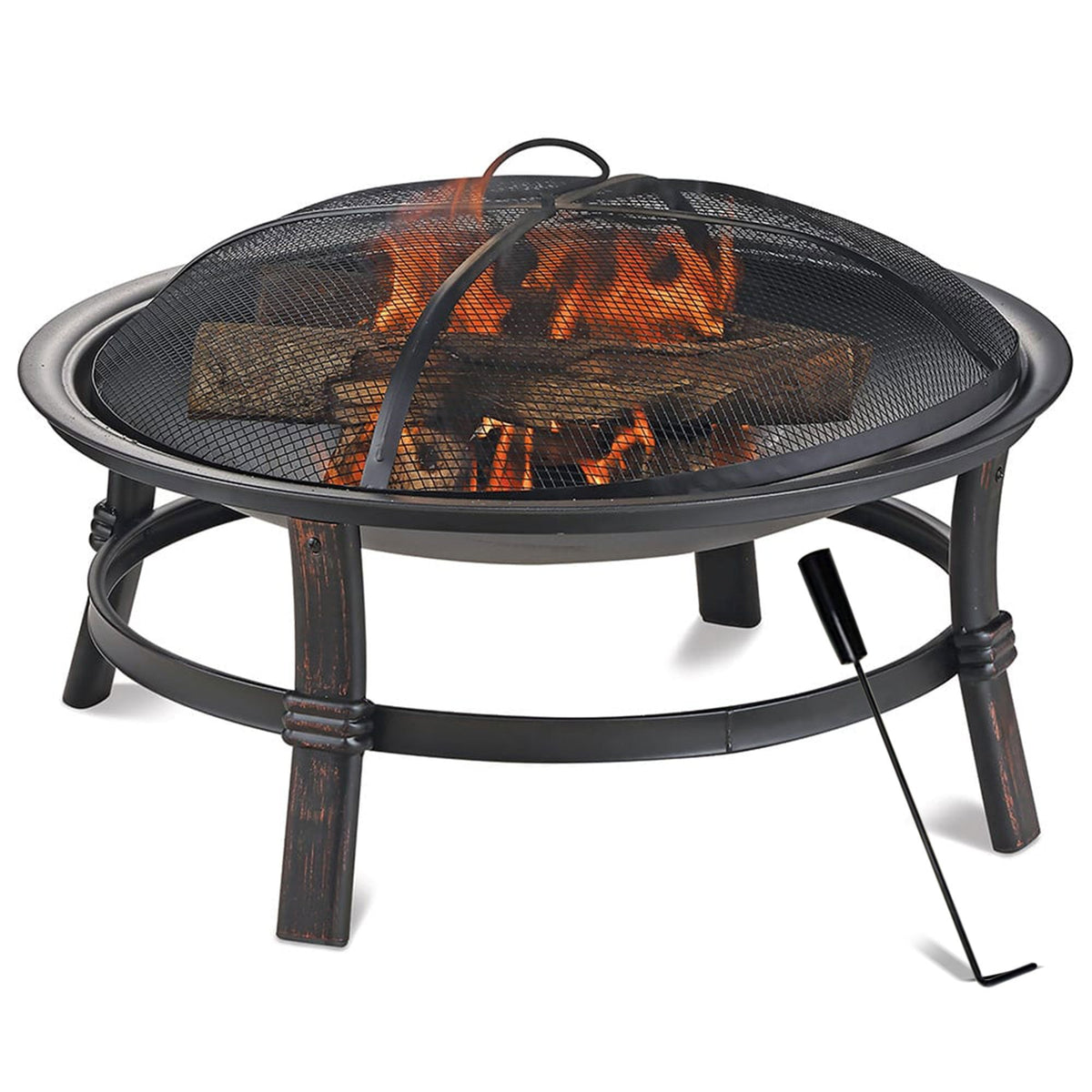 Wood Burning Fire Pit Bowl 29 Inch Outdoor Steel Fireplace with Spark Screen & Poker for Patio Backyard Deck Bonfire, Black - product image 2