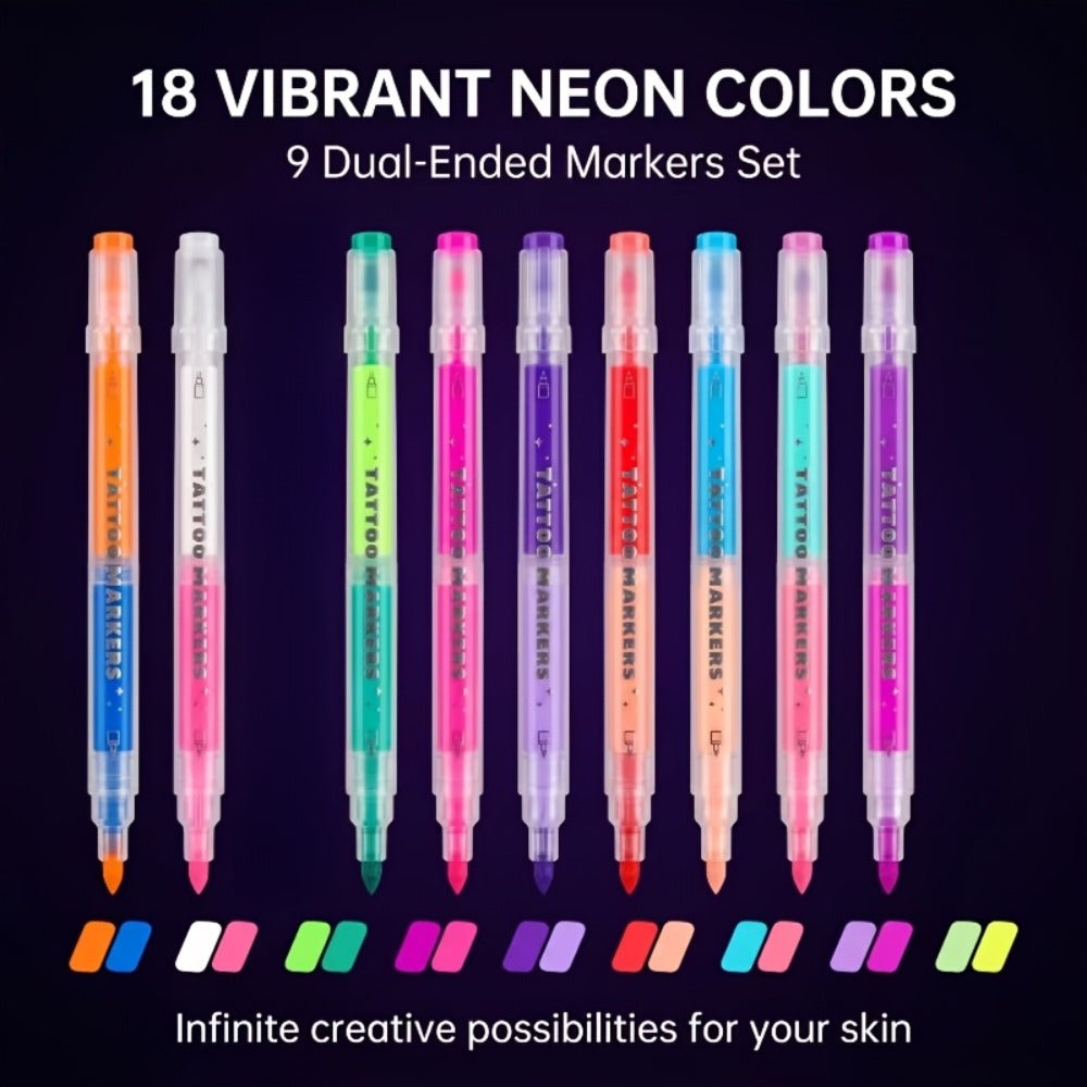 Face Body Paint Pens 18 Colors with Reusable Stencils – Washable Neon Glow in the Dark Skin-Safe Makeup Pens for Kids & Adults Parties Events Magic Shows Halloween Festivals Body A - product image 9