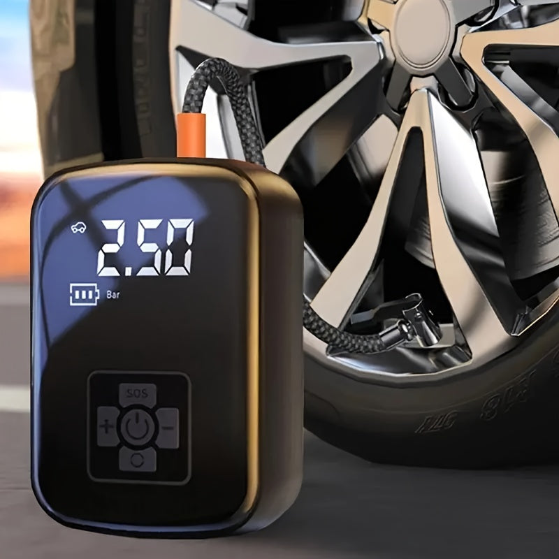 1pc Tire Inflator Portable Air Compressor, Fast Cordless Air Pump, Digital Display With Multi-function Nozzle Adapter and Long-lasting Lithium Battery For Car - product image