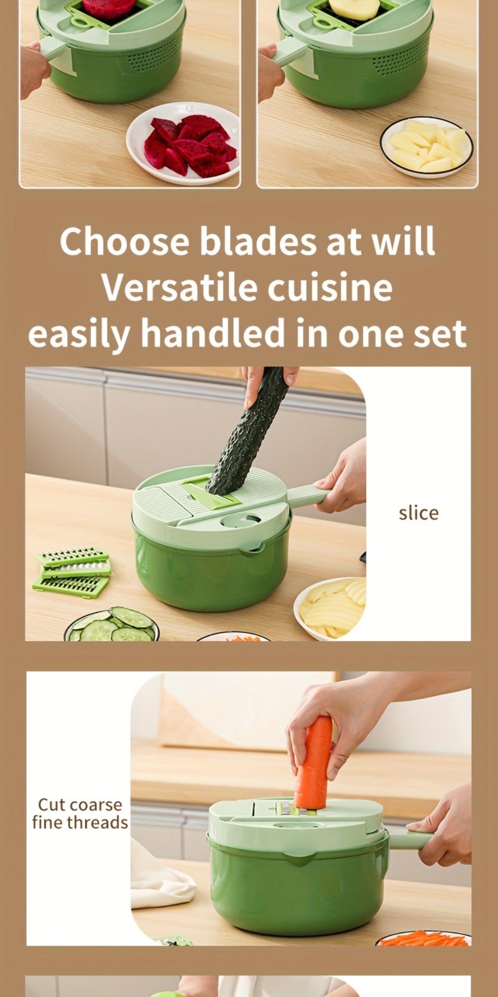 Vegetable Chopper 16-in-1 Manual Food Chopper Slicer Dicer Grater with Container – Professional Onion Potato Carrot Cutter Kitchen Tool - product image 17