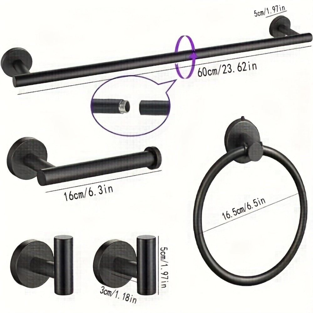 5-Piece Bathroom Hardware Set SUS304 Stainless Steel 24" Towel Bar Towel Ring Toilet Paper Holder Robe Hooks Black Silver Gold - product image 3