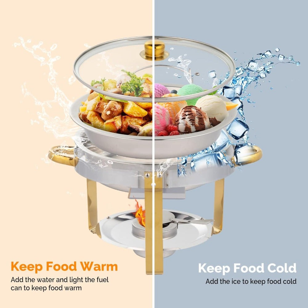 Stainless Steel Chafing Dish Set Buffet Warmer with Food Trays Water Trays Fuel Holders Mirror Finish Gold Handles Commercial Catering Buffet Server - product image 5