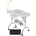Foldable Nail Table with LED Lamp Drawer Lockable Wheels Wrist Cushion & Carrying Bag – Portable Manicure Station for Nail Salon Technician Home Studio White - product image 22