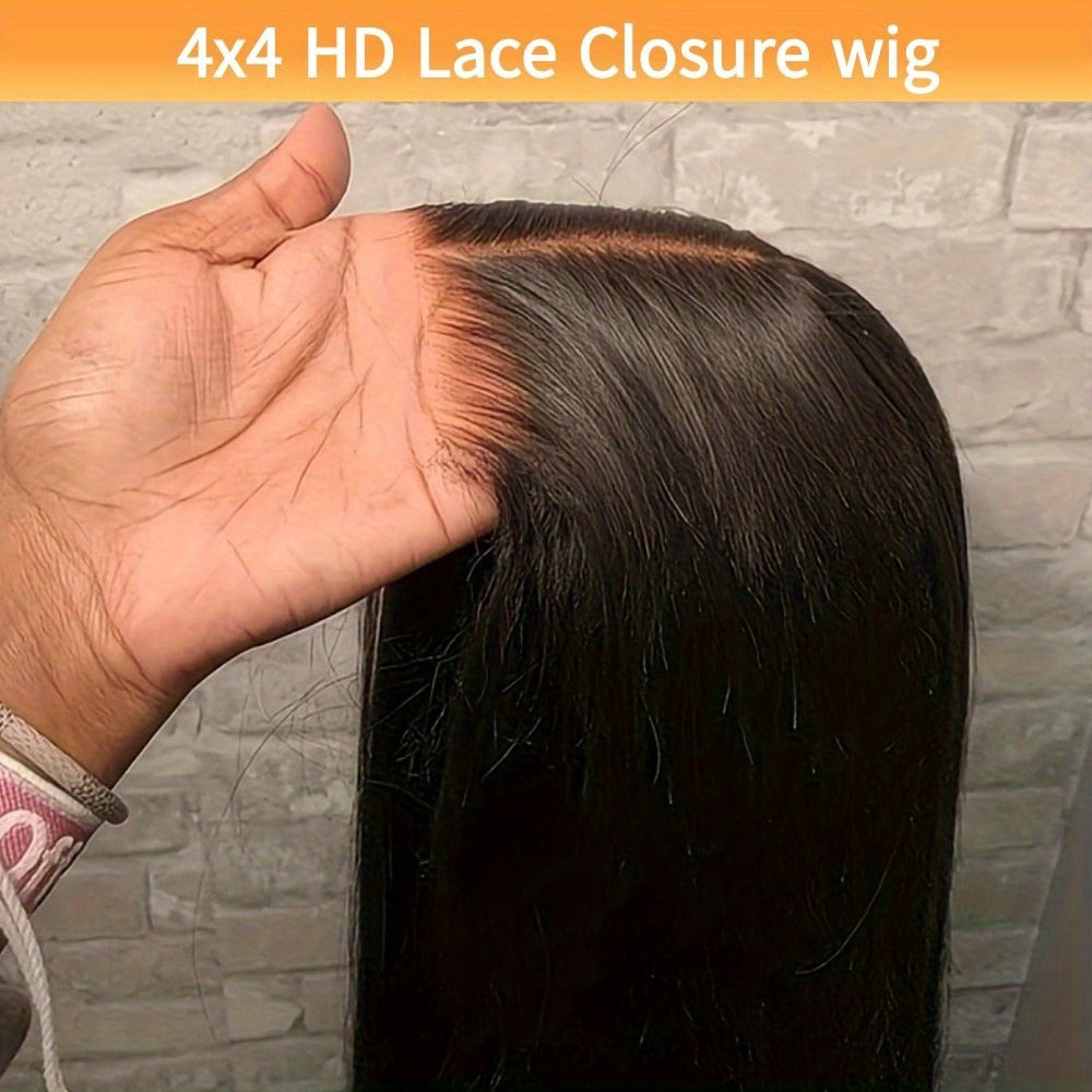 Glueless Straight Human Hair Wig 4x4 Lace Closure Pre-Plucked Natural Hairline Versatile Parting Natural Black 12-28 Inch Women No Glue - product image