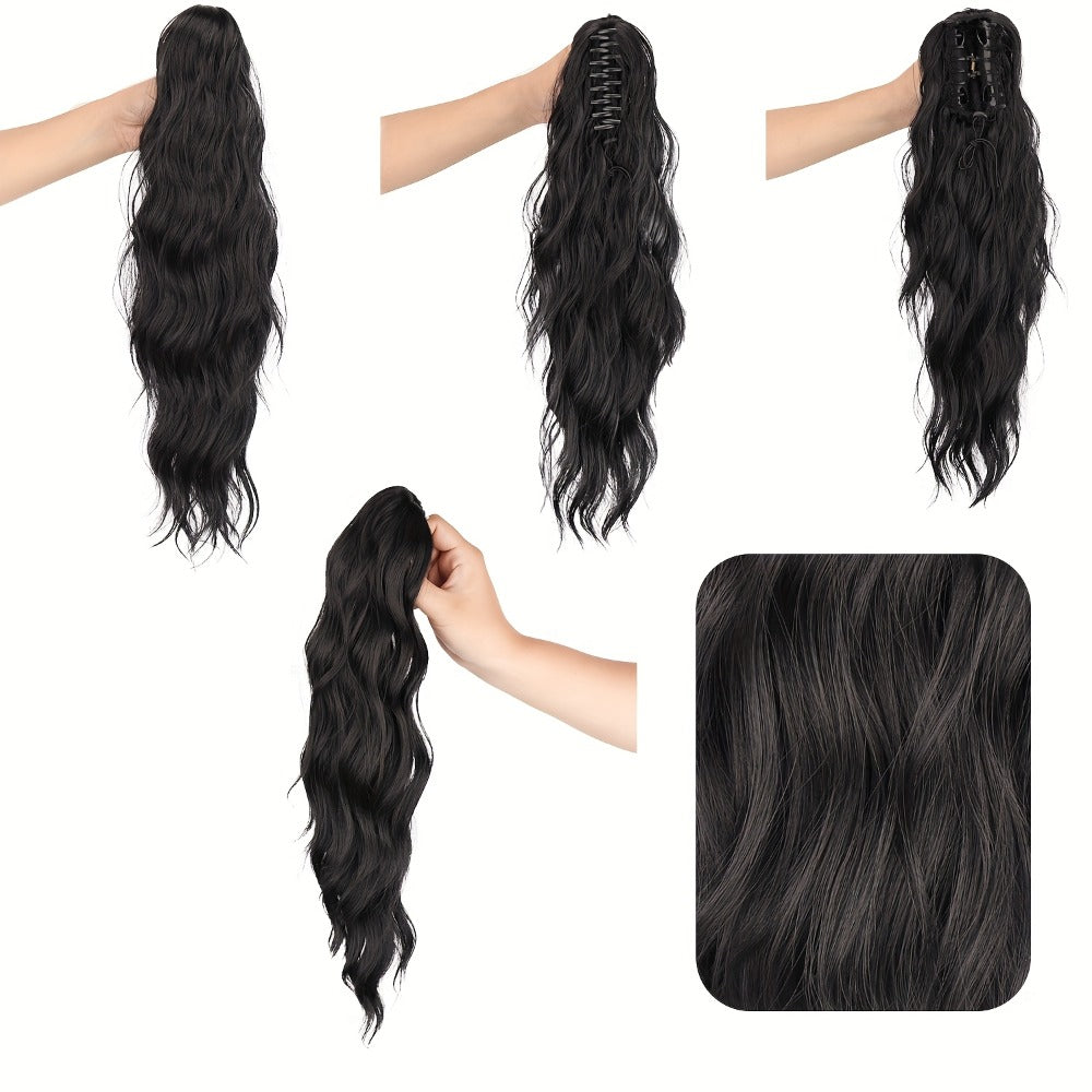 Water Wave Ponytail Extension 16 Inch Claw Clip – Heat Resistant Synthetic Voluminous Curly Hairpiece for Women | Daily Wear Party Wedding | Black Burgundy Brown Golden Multicolor - product image 4