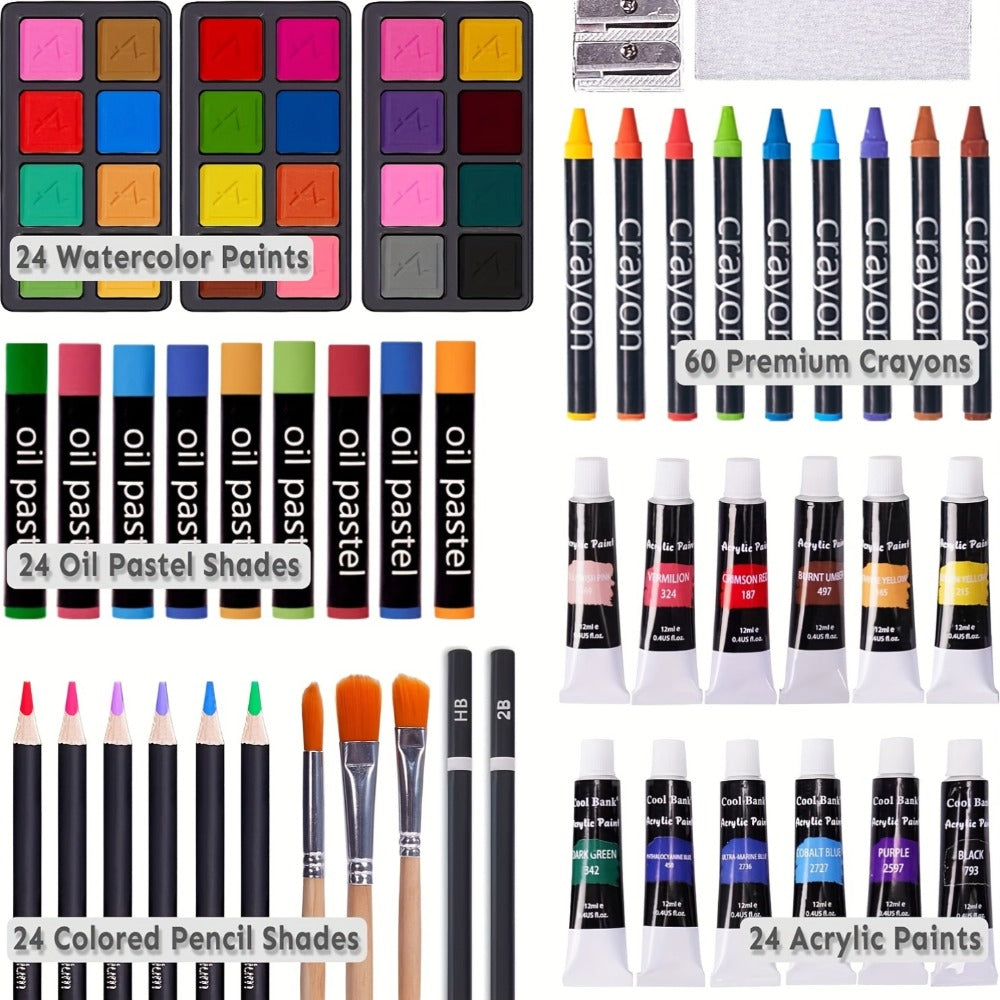 Drawing Pads Crayons Acrylic Paints Colored Pencils Complete Professional Art Kit Gift for Kids Teens Adults Birthday Christmas – 175-Piece Deluxe Art Set in Wooden Case