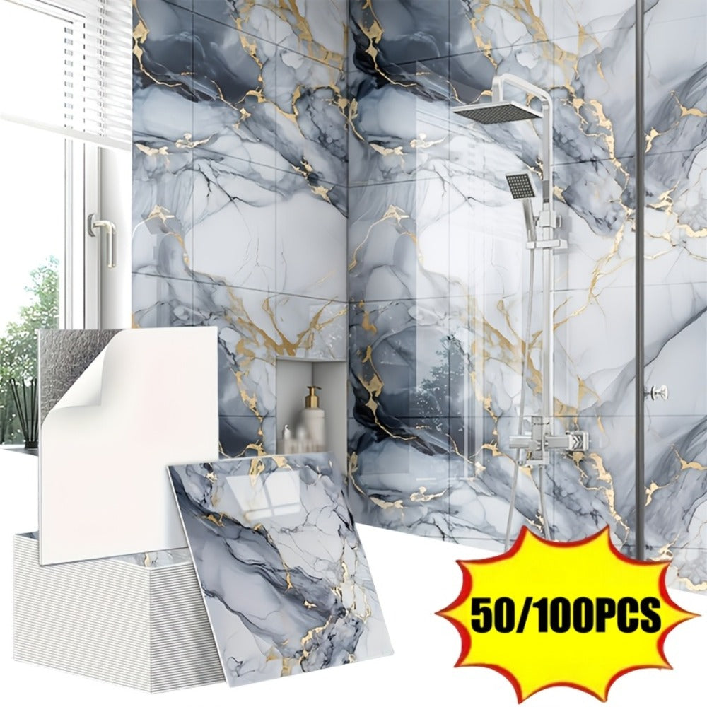 Peel and Stick Wall Tiles 50/100pcs - Waterproof PVC Marble Self-Adhesive Vinyl Panels for Bathroom Shower Kitchen Living Room TV Backdrop, Modern Wall Decor Easy Installation No G - product image 2