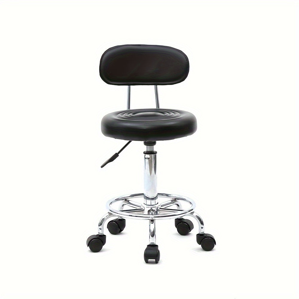 Cushioned Salon Stool with Backrest & Adjustable Height 18.9"-22.8" - Round 360° Swivel Chair for Hair Salon Spa Barbershop Office Home, Chrome Base, Black - product image 11