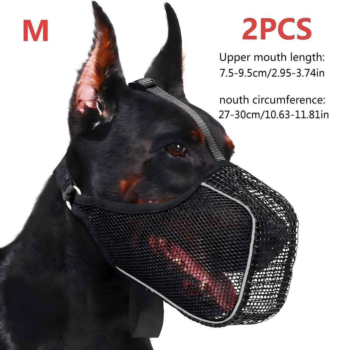 Dog Muzzle Reflective Mesh 2 Pack Anti-Bite Full Coverage with Adjustable Straps – Sizes M L XL XXL – Soft Breathable Polyester Dog Mask for Grooming Vet - product image 2