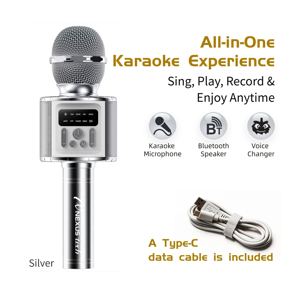 Wireless Karaoke Microphone Speaker with LED Lights and Fun Voice Changer - Portable Singing Mic, Perfect for Holiday Parties, Christmas Family Gatherings, New Year Celebrations